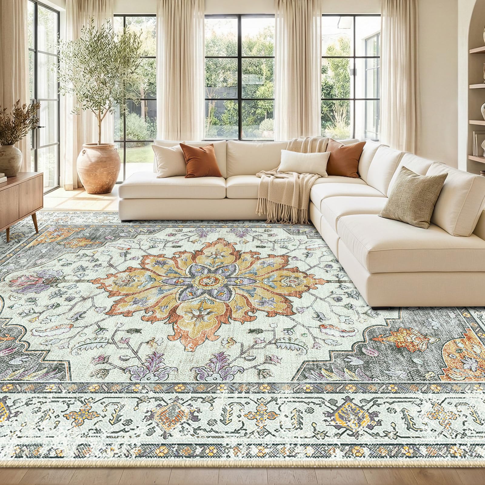 Amazon.com: RELEANY Washable Area Rug, 8'x10', Beige/Carbon Grey